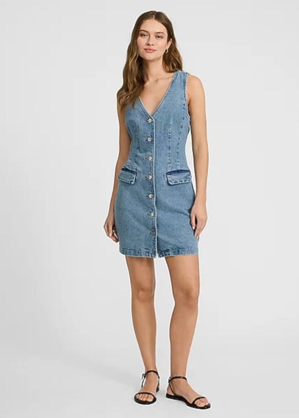 Express Denim Vest Mini Dress Button Front NWT XS Y2K Western Chic Summer Trend